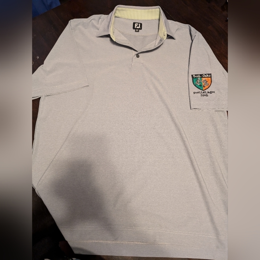 FootJoy Golf Polo, Men's XL, Grey/Lime w/Tournament Logo on Sleeve